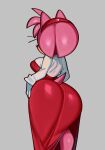  accessory amy_rose anthro big_butt butt clothed clothing dress eulipotyphlan female fiinel fully_clothed fur gloves grey_background hair hair_accessory hairband handwear hedgehog hi_res mammal pink_body pink_fur pink_hair rear_view sega short_tail simple_background solo sonic_the_hedgehog_(series) tail wide_hips 
