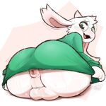  anthro anus balls big_butt bottomless bovid butt caprine clothed clothing covering covering_self eyewear floppy_ears fur genitals girly glasses goat horn huge_butt male mammal open_mouth perineum puffy_anus rear_view sharkysocks smile solo tongue white_body white_fur 