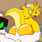  1:1 anal anal_penetration anthro anus bed butt butt_focus cuernos_da_dragon digital_media_(artwork) dragon fur furniture genitals hair happy hi_res horn looking_at_another looking_at_partner looking_back looking_pleasured lyncario machine male male/male male_penetrated male_penetrating male_penetrating_male nude on_bottom on_top open_mouth penetration penis protogen protogen_visor reverse_cowgirl_position screen screen_face sex simple_background slightly_chubby slightly_chubby_anthro slightly_chubby_male smile thick_thighs tunrix_(lyncario) 
