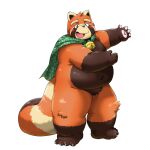  2023 absurd_res ailurid anthro belly big_belly black_body blush debudave_12 hi_res kemono male mammal orange_body overweight overweight_male red_panda simple_background solo 