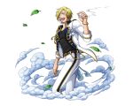  1boy blonde_hair cigarette facial_hair hair_over_one_eye holding holding_cigarette leaf looking_at_viewer medium_hair military_jacket one_piece one_piece_treasure_cruise open_mouth pants teeth transparent_background white_pants 