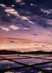  city_lights cloud cloudy_sky commentary_request dog dusk field gradient_sky mountain no_humans original outdoors pei_(sumurai) reflection reflective_water rice_paddy scarecrow scenery shack silhouette sky star_(sky) sunset tree utility_pole water 