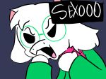  angry_eyes bovid caprine clothed clothing deltarune digital_media_(artwork) eyewear flat_colors fur glasses goat horn karldraws male mammal open_mouth ralsei scarf simple_background solo spanish_text text undertale_(series) white_body 
