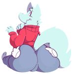  2019 alpha_channel anthro blue_body blue_clothing blue_fur blue_tail butt butt_grab clothing disembodied_hand dogfluid fur furred_kobold hand_on_butt kobold looking_back paws red_clothing snoot_(trinity-fate62) solo tail 