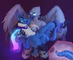  absurd_res accipitrid accipitriform anthro arm_around_neck armor atherol avian beak bird blue_body blue_eyes blue_fur canid canine cape carrying_another carrying_partner chest_spike clothing duo feathered_wings feathers featureless_chest female flat_chested fur generation_4_pokemon genitals glowing glowing_eyes hi_res hypnosis internal lucario male male/female mammal mind_control nintendo open_beak open_mouth penetration pokemon pokemon_(species) pussy sex spikes spikes_(anatomy) tentacle_in_pussy tentacle_penetration tentacle_sex tentacles vaginal vaginal_penetration wings 