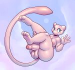  2023 3_toes anthro areola balls big_balls big_penis blue_eyes blush blush_lines breasts cloudscape dynamicfuncorner eyelashes feet foreskin fur generation_1_pokemon genitals gesture gynomorph hi_res humanoid_genitalia humanoid_penis intersex legendary_pokemon long_tail mew_(pokemon) nintendo nipples penis pink_body pink_fur pokemon pokemon_(species) raised_leg simple_background sky smile soles solo tail thick_thighs toes waving waving_at_viewer 