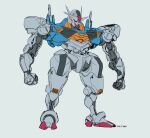  blue_background clenched_hands dated green_eyes gundam gundam_aerial gundam_suisei_no_majo highres jong_hwan korean_commentary mecha mobile_suit redesign robot solo standing v-fin 