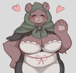  &lt;3 2023 anotherbearsimp anthro bear big_breasts blush blush_lines breasts brown_body brown_fur brush cleavage clothed clothing eyelashes eyes_closed female front_view fur hand_on_hip hi_res hood mama_mellow_(anotherbearsimp) mammal mature_anthro mature_female open_mouth pawpads raised_arm simple_background smile smiling_at_viewer solo white_background 