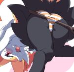  absurd_res anthro black_body blush braixen butt clothed clothing female generation_6_pokemon hi_res looking_at_viewer nintendo open_mouth pokemon pokemon_(species) red_eyes solo stick syuya underwear white_body yellow_body 
