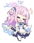  &gt;_&lt; :d angel_wings blue_archive capelet chibi closed_eyes dress feathered_wings flower gun hair_bun hair_flower hair_ornament halo lanchester_smg low_wings mika_(blue_archive) minoa_(lastswallow) open_mouth pink_hair single_side_bun smile submachine_gun weapon white_capelet white_dress white_wings wing_ornament wings xd 