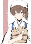  1girl artist_name bandana brown_eyes brown_hair dated facing_viewer highres holding holding_spoon japanese_clothes kaga_(kancolle) kantai_collection long_hair looking_to_the_side official_alternate_costume ohitsu shamoji side_ponytail sideways_glance signature solo spoon taira_yuuki tasuki upper_body wooden_spoon 