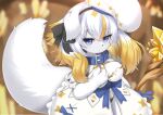  2023 4_fingers anthro blonde_hair blush breasts canid canine canis claws clothed clothing digital_media_(artwork) domestic_dog female female_anthro finger_claws fingers floppy_ears fur hair hi_res horokusa0519 kemono looking_at_viewer mammal pawpads solo white_body white_fur white_hair 