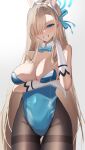  :d absurdres animal_ears ass_visible_through_thighs asuna_(blue_archive) bare_shoulders black_pantyhose blonde_hair blue_archive blue_bow blue_bowtie blue_eyes blue_leotard blue_ribbon blush bow bowtie breasts cleavage covered_navel cowboy_shot detached_collar elbow_gloves fake_animal_ears gloves grin hair_over_one_eye hair_ribbon hairband halo highres katagirinanoka large_breasts leotard long_hair looking_at_viewer mole mole_on_breast pantyhose parted_lips playboy_bunny rabbit_ears ribbon smile strapless strapless_leotard thigh_gap thighband_pantyhose traditional_bowtie very_long_hair white_gloves white_hairband 