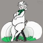  abdominal_bulge ambiguous_gender anthro belly big_belly blush canid canine carrying_another carrying_partner digital_media_(artwork) duo ears_up fox fox_spirit green_tail_tip grey_background hand_on_butt hand_on_leg hand_on_thigh hi_res lagomorph leporid looking_down_at_partner mammal markings rabbit raster_dreams scarf shaded signature simple_background size_difference spread_legs spreading suprised_look tail tail_markings white_body 