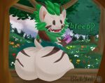  anthro beady_eyes big_butt blackstarv bushranger_(fortnite) butt condom cute_fangs epic_games eulipotyphlan forest fortnite hedgehog holding_object looking_at_viewer male mammal open_mouth plant sexual_barrier_device solo text tree 