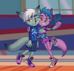  anthro bottomwear brother clothing duo female gena gym hi_res hyena kitsune2000 lena male mammal match selfie shorts sibling sister sportswear team_(disambiguation) teenager young 