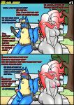  al_gx anthro balls bench blonde_hair blue_penis blush blush_lines breasts canid canine chest_spike crimson_(al_gx) dialogue dog_tail duo exposed_breasts featureless_breasts female fur generation_4_pokemon generation_5_pokemon genitals grey_body grey_breasts grey_fur hair hi_res hisuian_form hisuian_zoroark imminent_sex logan_(al_gx) long_hair lucario male male/female mammal multicolored_body multicolored_fur nintendo nipples outside pathway penis plant pokemon pokemon_(species) red_hair regional_form_(pokemon) scut_tail short_tail spikes spikes_(anatomy) tail tree watermark watermarked_at_source zoroark 