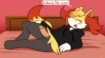  2023 absurd_res anthro balls bed bedroom_eyes black_clothing black_hoodie black_topwear blonde_hair blush bottomless braixen brown_eyes canid canine clothed clothing cute_fangs dialogue digitigrade erection eyebrows felino fur furniture generation_6_pokemon genitals glans gradient_background grey_balls grey_body grey_fur hair half-closed_eyes hand_on_leg hand_on_thigh hi_res hoodie humanoid_genitalia humanoid_penis looking_at_viewer lying male mammal narrowed_eyes nintendo on_bed on_side open_mouth orange_glans orange_hair orange_penis penis pink_background pokemon pokemon_(species) raised_eyebrow red_body red_fur red_hair red_inner_ear red_nose seductive simple_background smile solo talking_to_viewer topwear white_body white_fur yellow_body yellow_fur 