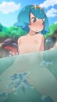  1boy 1girl absurdres ash_ketchum blue_eyes blue_hair blue_sky blurry blurry_background blush breasts completely_nude cunnilingus fish freckles garchomp greatm8 hairband highres lana_(pokemon) looking_at_another looking_back navel nipples no_sclera nude oral partially_submerged partially_underwater_shot pokemon pokemon_(anime) pokemon_sm_(anime) pokephilia short_hair sky small_breasts source_filmmaker_(medium) spread_legs steam stomach sweat wet wishiwashi wishiwashi_(solo) yellow_hairband 