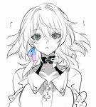  1girl bangs breasts buttons choker collarbone earrings floating_hair flower_ornament hair_between_eyes honkai:_star_rail honkai_(series) jewelry light_blush looking_at_viewer march_7th_(honkai:_star_rail) medium_breasts medium_hair minamiya monochrome notice_lines parted_lips portrait single_earring solo spot_color 