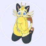  1:1 absurd_res anthro bite blue_eyes bodily_fluids catchthegrass clothing cum cum_on_face cumshot ejaculation felid feline fur generation_1_pokemon genital_fluids genitals hi_res hoodie kneeling legwear male mammal masturbation meowth nintendo pawpads penile_spines penis pokemon pokemon_(species) self_bite shaded simple_background simple_shading solo tan_body tan_fur thigh_highs topwear 