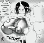  animal_humanoid areola_outline big_breasts blush blush_lines breast_expansion breasts clothing dialogue dragon dragon_humanoid elma_(dragon_maid) expansion female horn horned_humanoid huge_breasts humanoid hyper hyper_breasts inverted_nipples japanese_text miss_kobayashi&#039;s_dragon_maid monochrome nipple_outline nipples signature solo sound_effects speech_bubble standing tail text torn_clothing zozo_draws 