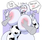  absurd_res ambiguous_gender animal_print anthro big_breasts blush boss_monster bovid breast_grab breasts caprine clothed clothing cow_print dialogue disembodied_hand duo female floppy_ears fur goat hand_on_breast hi_res horn huge_breasts huge_thighs hyper hyper_breasts mammal nonarycubed partially_clothed speech_bubble thick_thighs undertale undertale_(series) voluptuous_female white_body white_fur wide_hips 