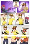  2:3 ?! absurd_res anthro blue_eyes blush brown_eyes clothed clothing colored comic duo eyewear eyewear_on_head female feral fur fur_growth gender_transformation generation_5_pokemon generation_8_pokemon genitals growth hi_res human human_to_feral jaki-kun_(character) magic male mammal mtf_transformation nickit nintendo nipples partially_clothed penis_shrinking pokemon pokemon_(species) pussy question_mark solo species_transformation sunglasses sunglasses_on_head tail_growth transformation transformation_sequence yuhokyattya zoroark 