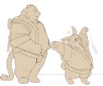 2023 anthro asian_clothing belly big_belly bulge clothing duo east_asian_clothing eyes_closed felid fundoshi hi_res inunoshippo japanese_clothing kemono lagomorph leporid male mammal moobs overweight overweight_male pantherine rabbit size_difference tiger underwear 