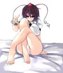  bad_id bad_pixiv_id barefoot breasts brown_hair hat large_breasts looking_at_viewer panties red_eyes shameimaru_aya smile solo tokin_hat toono_yayoi touhou underwear 