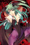  animal_print armpits bat_print bat_wings boots breasts cleavage colorized convoy_chouchou demon_girl elbow_gloves feathers fingerless_gloves garigarigari gloves green_eyes green_hair head_wings highres leotard long_hair medium_breasts morrigan_aensland pantyhose print_legwear solo succubus vampire_(game) wings 