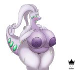  2019 anthro big_breasts blush breasts digital_media_(artwork) dragon eyelashes female goodra green_eyes hi_res huge_breasts invalid_tag nintendo nipples nude overweight overweight_female pok&eacute;mon pok&eacute;mon_(species) pussy simple_background slime solo thick_tail thick_thighs video_games white_background wide_hips zieis 