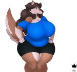  2019 allura_(zieis) anthro belly big_breasts big_butt black_nose blue_eyes breasts brown_fur brown_hair butt canid canine canis clothed clothing compression_shorts digital_media_(artwork) ear_piercing ear_ring eyelashes female fur hair hi_res huge_breasts jewelry looking_at_viewer mammal multicolored_fur piercing shorts simple_background smile solo tan_fur thick_thighs two_tone_fur underwear white_background wide_hips wolf zieis 