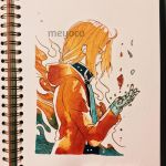  1boy artist_name automail blonde_hair braid braided_ponytail edward_elric eyebrows_visible_through_hair fullmetal_alchemist hood hooded_jacket inktober jacket long_hair male_focus mechanical_arm meyoco original philosopher&#039;s_stone photo ponytail profile prosthesis red_jacket solo traditional_media 