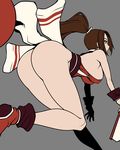  ass bad_id bad_pixiv_id breasts brown_hair fan fatal_fury large_breasts long_hair nek shiranui_mai sideboob simple_background solo the_king_of_fighters 