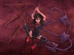  bad_id bad_pixiv_id black_hair grin houjuu_nue kurione_(zassou) legs polearm red_eyes short_hair smile snake solo thighhighs touhou trident weapon wings 
