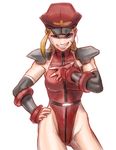  alternate_costume bad_id bad_pixiv_id blonde_hair cammy_white cosplay evil_grin evil_smile grin hat leotard looking_at_viewer peaked_cap red_leotard shirakawa_hachirou simple_background smile solo street_fighter street_fighter_iv_(series) vega vega_(cosplay) white_background 