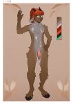  2_horns absurd_res anthro balls barely_visible_balls barely_visible_genitalia bovid brown_body brown_fur caprine eyewear fur genitals gesture glasses green_eyes grey_body grey_fur hair hand_on_hip hi_res hooves horn humanoid_genitalia humanoid_penis looking_at_viewer maiteik male mammal model_sheet penis red_hair rocky_mountain_goat smile sol_abani solo spots standing waving 