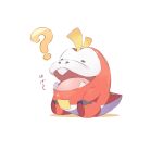  ? closed_eyes commentary_request fangs fuecoco full_body metaru no_humans open_mouth pokemon pokemon_(creature) sitting solo tongue translation_request white_background 