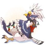 anthro avian beak blue_body blue_feathers braided_hair breath_of_the_wild cuddling duo embrace feathers hair hug hugging_from_behind kusa6sora18r male male/male nintendo revali rito talons teba_(tloz) the_legend_of_zelda white_body white_feathers wings 