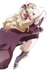  1girl ass bangs black_leotard black_thighhighs blonde_hair cage cape closed_mouth commentary ereshkigal_(fate) fate/grand_order fate_(series) floating_hair from_behind hair_ribbon highres holding holding_cage leotard long_hair looking_at_viewer looking_back parted_bangs red_cape red_eyes red_ribbon ribbon simple_background solo soshin_(siriusalpc) thighhighs tiara twitter_username two_side_up white_background 