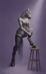  2017 anthro breasts clothing digital_media_(artwork) equid equine female gradient_background hi_res hooves legwear legwear_only mammal mane mostly_nude one_leg_up raised_leg simple_background solo stockings stockings_only storm_engineer white_body 