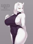  absurd_res anthro big_breasts blush boss_monster bovid breasts caprine clothed clothing female fur hi_res horn mammal mature_female rainven simple_background smile solo toriel undertale undertale_(series) white_body white_fur 