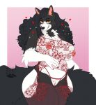  &lt;3 anthro big_breasts big_tail black_body black_fur black_hair breasts canid canine canis clothing eyelashes female fishnet fishnet_clothing fishnet_topwear fluffy fluffy_tail fur garter_straps genitals hair hi_res hyucaze legwear long_hair looking_at_viewer mammal pussy sia_denali smile solo stockings tail thigh_highs topwear translucent translucent_clothing wide_hips wolf yellow_eyes 