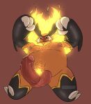  2023 absurd_res anthro balls black_body emboar erection fire generation_5_pokemon genitals hi_res male moobs nintendo nipples orange_body overweight overweight_male penis pokemon pokemon_(species) rekoc_(artist) simple_background solo 