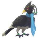  animalization anklet beak bird blue_scarf braid closed_mouth green_eyes highres jewelry no_humans revali scarf simple_background solo talons the_legend_of_zelda the_legend_of_zelda:_breath_of_the_wild ukata white_background 