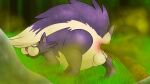  anus butt diarrhea fart feces feral forest forest_background fur generation_4_pokemon genitals hi_res male mammal mephitid nature nature_background nintendo penis plant pokemon pokemon_(species) purple_body purple_fur scat skunk skuntank solo thecapedmanlloyd tree 