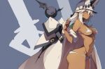  10mo 1girl bikini breasts cape dark-skinned_female dark_skin groin guilty_gear guilty_gear_xrd hair_between_eyes hat highres long_hair looking_at_viewer medium_breasts navel orange_eyes ramlethal_valentine solo string_bikini swimsuit thick_thighs thighs white_bikini white_hair 