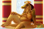  anthro arm_support backward_arm_support bedroom_eyes belly bent_leg big_belly big_breasts bottomwear breasts chain claw_covers claws clothed clothing crocodile crocodilian crocodylid crondis deity detailed_background digital_media_(artwork) dreadlocks egyptian egyptian_clothing feet female finger_claws fully_clothed hair hand_on_knee hand_on_leg hand_on_own_knee hand_on_own_leg headdress jewelry knee_pulled_up looking_at_viewer narrowed_eyes natural_breasts navel overweight overweight_anthro overweight_female plantigrade pose red_eyes reptile roboreptil runescape sagging_breasts scalie seductive shendyt sitting skimpy skirt smile solo teeth thick_thighs toe_claws toes topwear usekh waterfall 