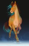  2023 ambiguous_gender anatomically_correct blue_eyes calima_(character) digital_media_(artwork) equid equine feral gunterkerr hair hi_res hooves horse mammal multicolored_body multicolored_hair raised_leg simple_background solo two_tone_body two_tone_hair two_tone_tail water 